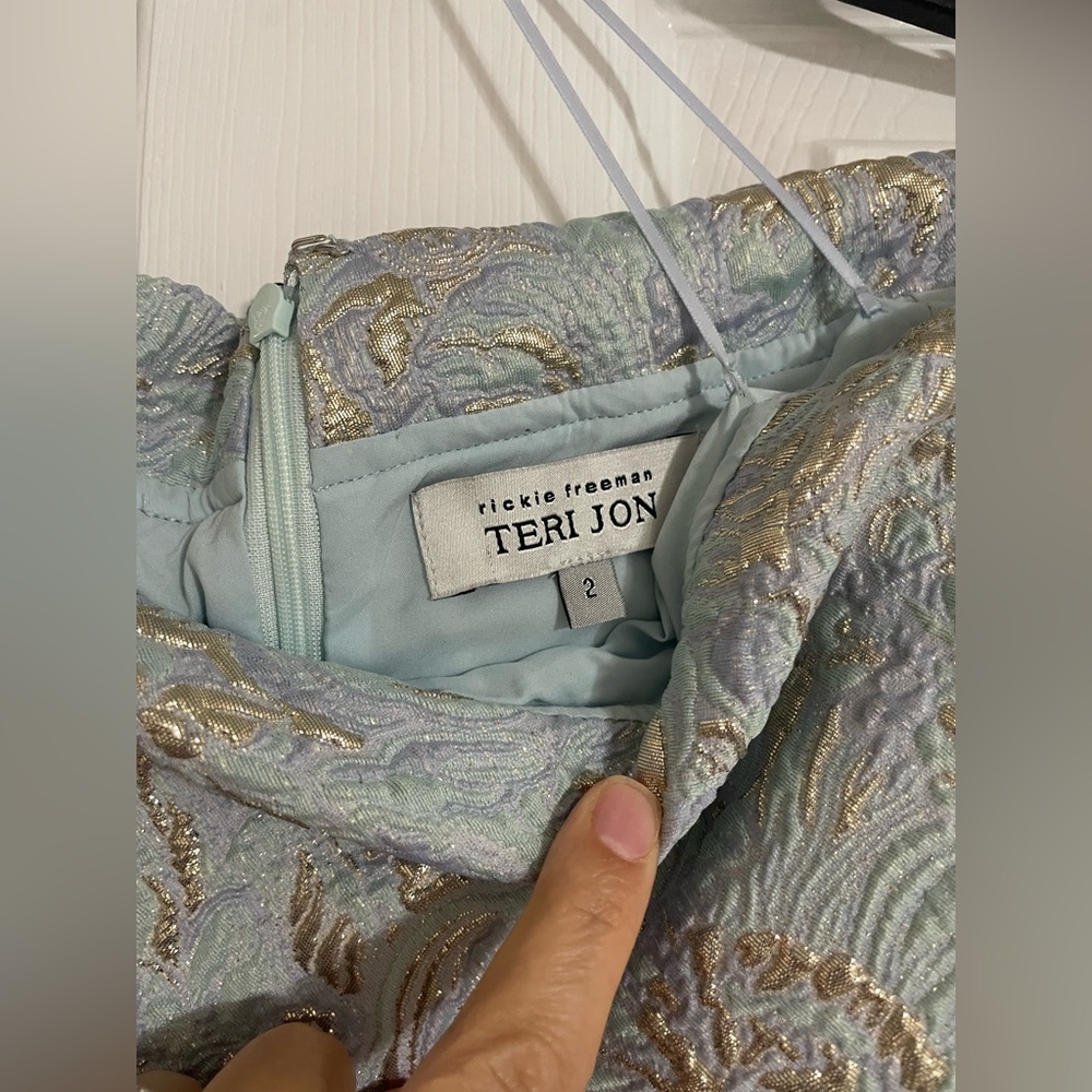 Rickie Freeman for Teri Jon Strapless Metallic Jacquard Cocktail Dress - Picture 15 of 16